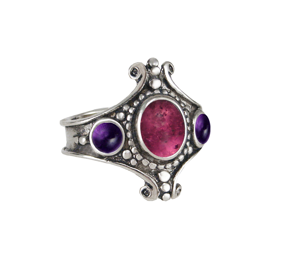 Sterling Silver Imperial Ring With Pink And Amethyst Size 6